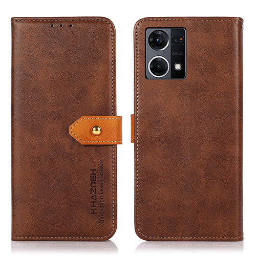 Leather Case Stands Flip Cover Holder N07P for Oppo F21s Pro 4G Brown