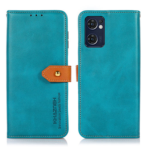 Leather Case Stands Flip Cover Holder N07P for Oppo Find X5 Lite 5G Cyan