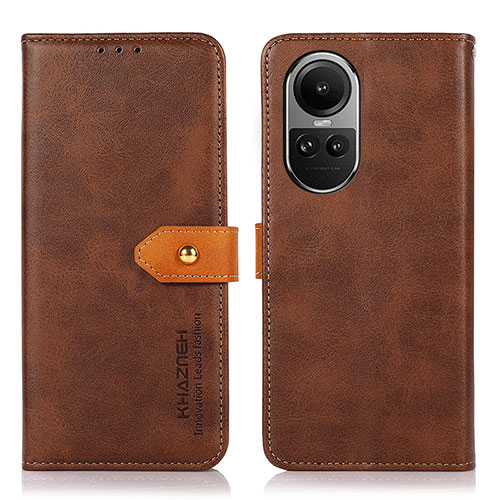 Leather Case Stands Flip Cover Holder N07P for Oppo Reno10 5G Brown