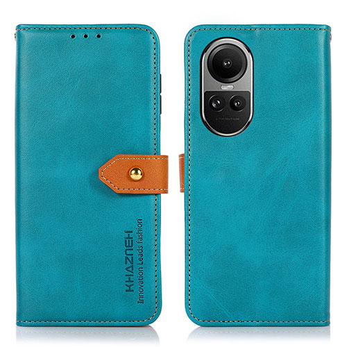 Leather Case Stands Flip Cover Holder N07P for Oppo Reno10 5G Cyan