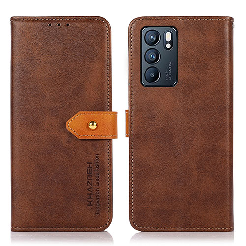 Leather Case Stands Flip Cover Holder N07P for Oppo Reno6 5G Brown