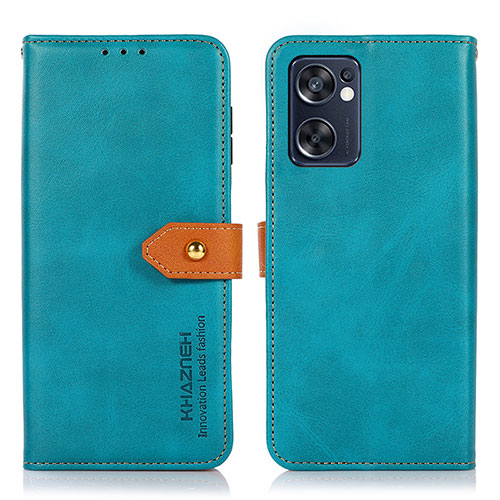 Leather Case Stands Flip Cover Holder N07P for Oppo Reno7 SE 5G Cyan