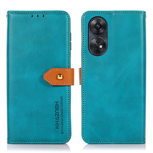 Leather Case Stands Flip Cover Holder N07P for Oppo Reno8 T 4G Cyan