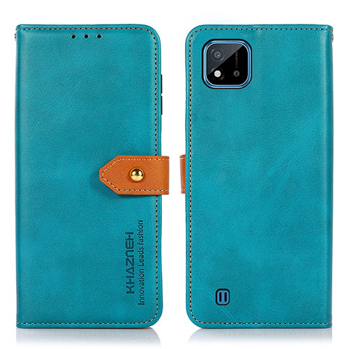 Leather Case Stands Flip Cover Holder N07P for Realme C11 (2021) Cyan