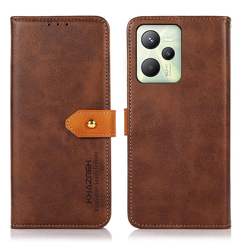 Leather Case Stands Flip Cover Holder N07P for Realme C35 Brown