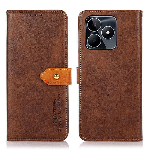 Leather Case Stands Flip Cover Holder N07P for Realme C53 Brown