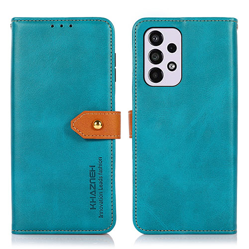 Leather Case Stands Flip Cover Holder N07P for Samsung Galaxy A33 5G Cyan