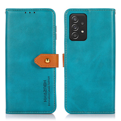 Leather Case Stands Flip Cover Holder N07P for Samsung Galaxy A52 4G Cyan