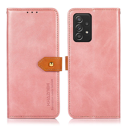 Leather Case Stands Flip Cover Holder N07P for Samsung Galaxy A52 4G Pink