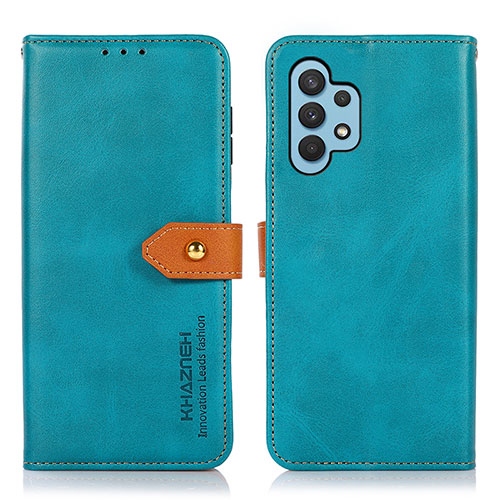 Leather Case Stands Flip Cover Holder N07P for Samsung Galaxy M32 5G Cyan