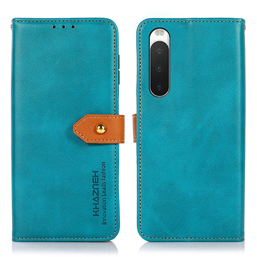 Leather Case Stands Flip Cover Holder N07P for Sony Xperia 10 V Cyan