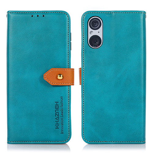 Leather Case Stands Flip Cover Holder N07P for Sony Xperia 5 V Cyan