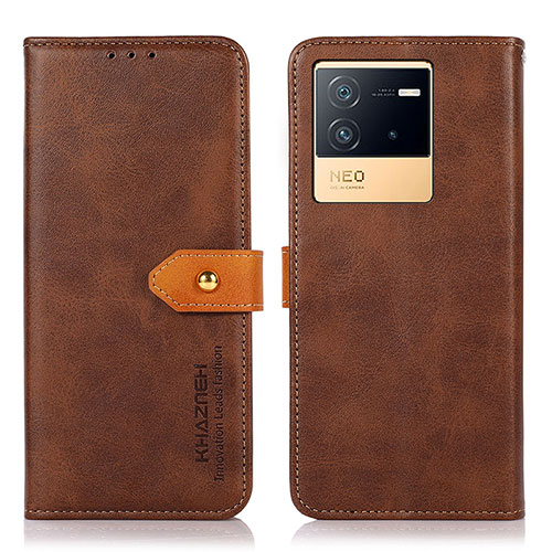 Leather Case Stands Flip Cover Holder N07P for Vivo iQOO Neo6 5G Brown