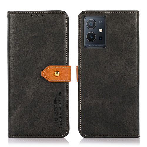Leather Case Stands Flip Cover Holder N07P for Vivo iQOO Z6 5G Black