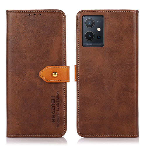 Leather Case Stands Flip Cover Holder N07P for Vivo iQOO Z6 5G Brown