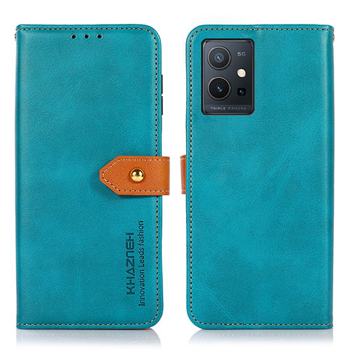 Leather Case Stands Flip Cover Holder N07P for Vivo iQOO Z6 5G Cyan