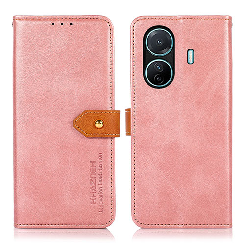 Leather Case Stands Flip Cover Holder N07P for Vivo iQOO Z6 Pro 5G Pink