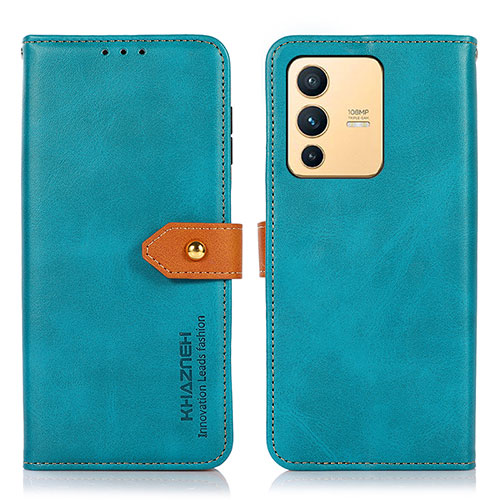 Leather Case Stands Flip Cover Holder N07P for Vivo V23 5G Cyan