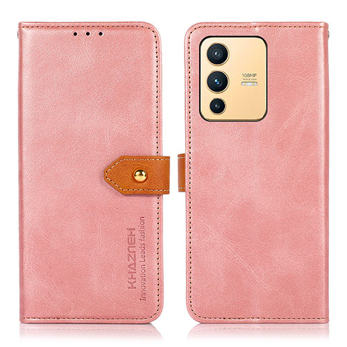 Leather Case Stands Flip Cover Holder N07P for Vivo V23 5G Pink