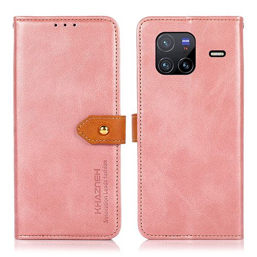 Leather Case Stands Flip Cover Holder N07P for Vivo X80 5G Pink