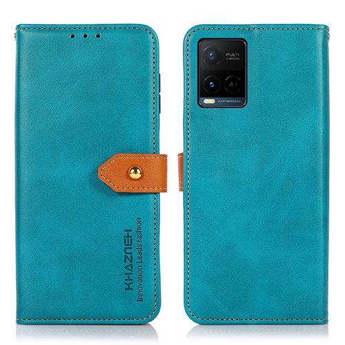 Leather Case Stands Flip Cover Holder N07P for Vivo Y21 Cyan