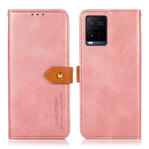 Leather Case Stands Flip Cover Holder N07P for Vivo Y21a Pink