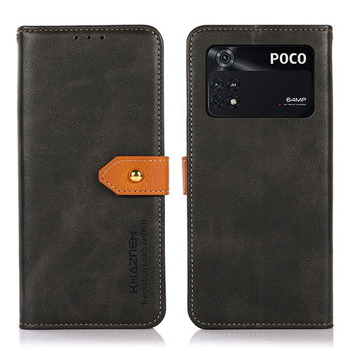 Leather Case Stands Flip Cover Holder N07P for Xiaomi Poco M4 Pro 4G Black