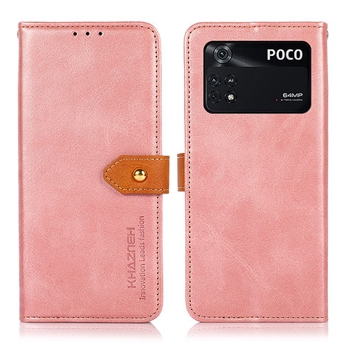 Leather Case Stands Flip Cover Holder N07P for Xiaomi Poco M4 Pro 4G Pink