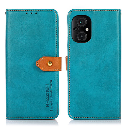 Leather Case Stands Flip Cover Holder N07P for Xiaomi Poco M5 4G Cyan