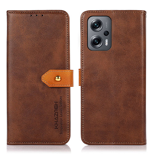 Leather Case Stands Flip Cover Holder N07P for Xiaomi Poco X4 GT 5G Brown