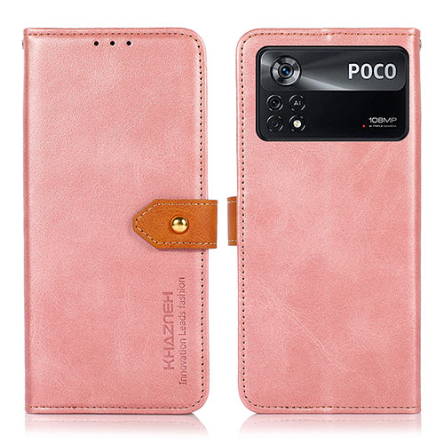 Leather Case Stands Flip Cover Holder N07P for Xiaomi Poco X4 Pro 5G Pink