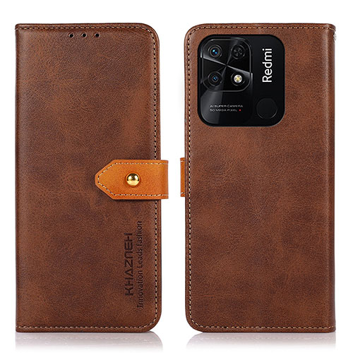 Leather Case Stands Flip Cover Holder N07P for Xiaomi Redmi 10 India Brown