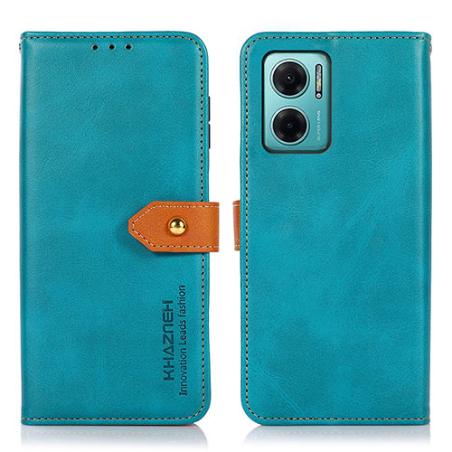 Leather Case Stands Flip Cover Holder N07P for Xiaomi Redmi 11 Prime 5G Cyan