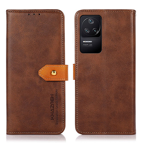 Leather Case Stands Flip Cover Holder N07P for Xiaomi Redmi K40S 5G Brown