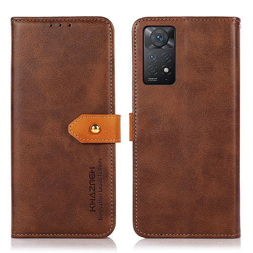 Leather Case Stands Flip Cover Holder N07P for Xiaomi Redmi Note 11 Pro 4G Brown