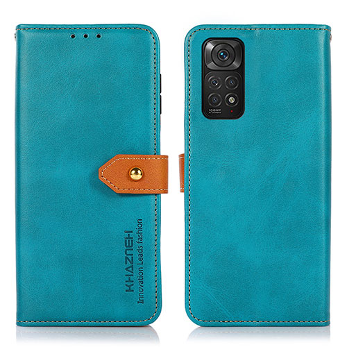 Leather Case Stands Flip Cover Holder N07P for Xiaomi Redmi Note 11S 4G Cyan