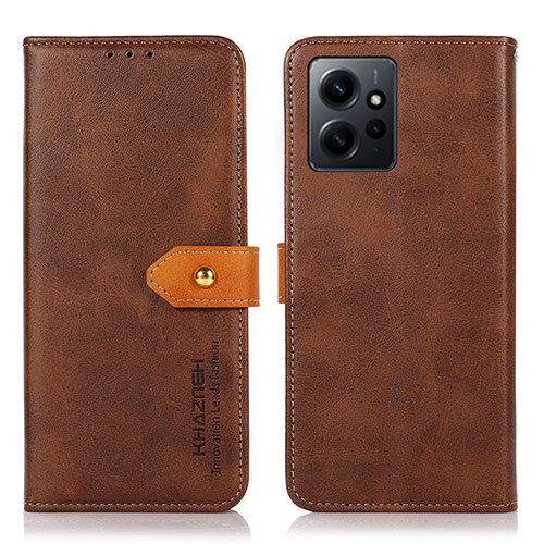 Leather Case Stands Flip Cover Holder N07P for Xiaomi Redmi Note 12 4G Brown