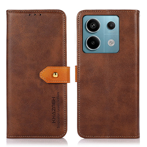 Leather Case Stands Flip Cover Holder N07P for Xiaomi Redmi Note 13 Pro 5G Brown