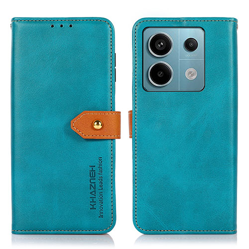 Leather Case Stands Flip Cover Holder N07P for Xiaomi Redmi Note 13 Pro 5G Cyan