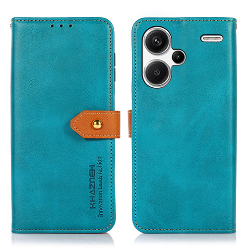 Leather Case Stands Flip Cover Holder N07P for Xiaomi Redmi Note 13 Pro+ Plus 5G Cyan