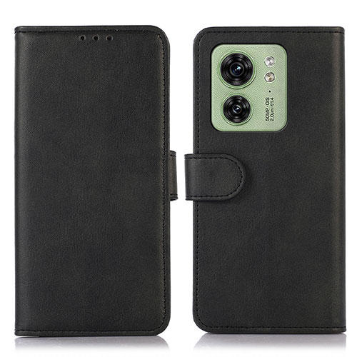 Leather Case Stands Flip Cover Holder N08P for Motorola Moto Edge (2023) 5G Black