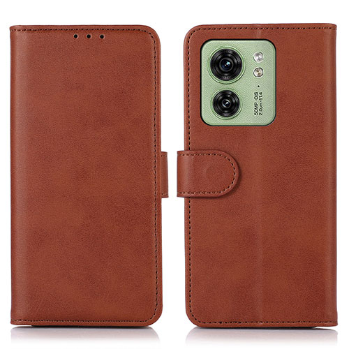 Leather Case Stands Flip Cover Holder N08P for Motorola Moto Edge (2023) 5G Brown