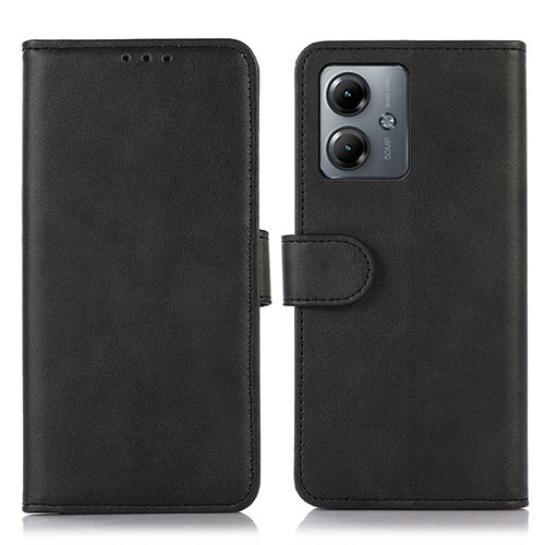 Leather Case Stands Flip Cover Holder N08P for Motorola Moto G14 Black