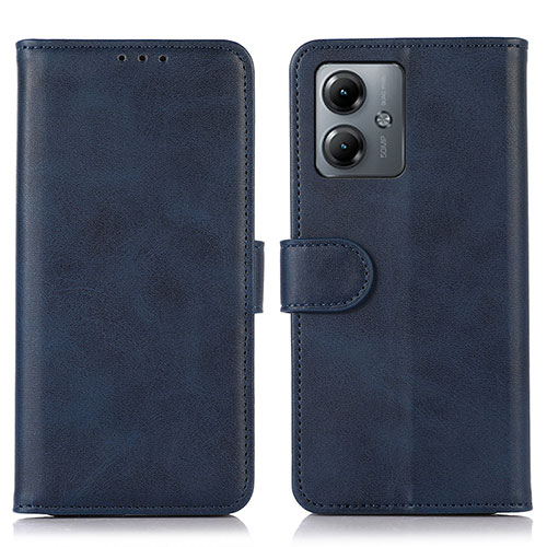 Leather Case Stands Flip Cover Holder N08P for Motorola Moto G14 Blue