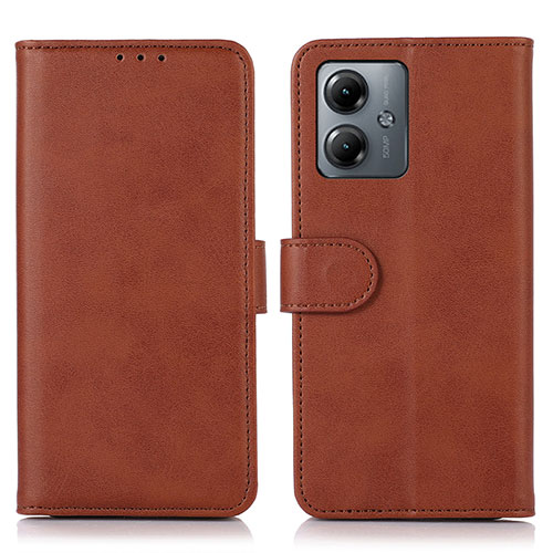 Leather Case Stands Flip Cover Holder N08P for Motorola Moto G14 Brown