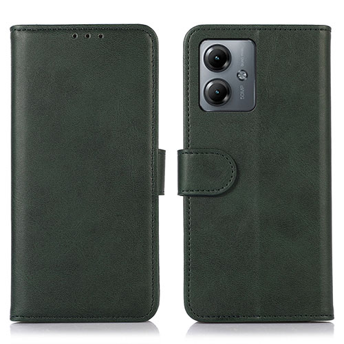 Leather Case Stands Flip Cover Holder N08P for Motorola Moto G14 Green