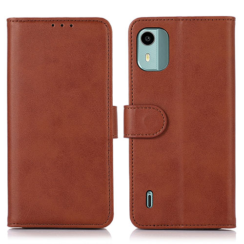 Leather Case Stands Flip Cover Holder N08P for Nokia C12 Brown