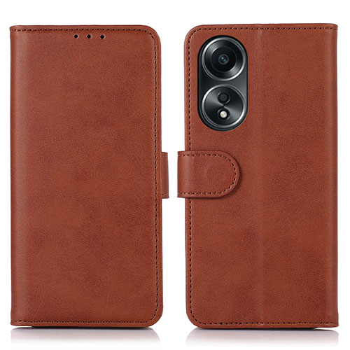 Leather Case Stands Flip Cover Holder N08P for Oppo A18 Brown