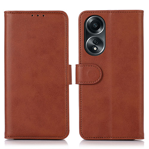 Leather Case Stands Flip Cover Holder N08P for Oppo A78 4G Brown