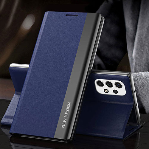 Leather Case Stands Flip Cover Holder Q01H for Samsung Galaxy A73 5G Blue